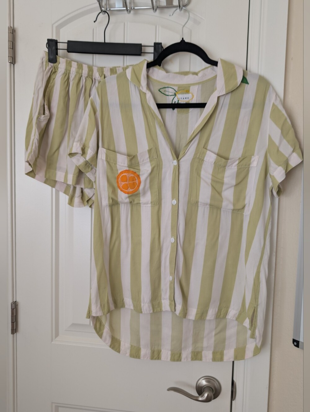 Piyama Green Stripe PJs With Citrus Applique Xs